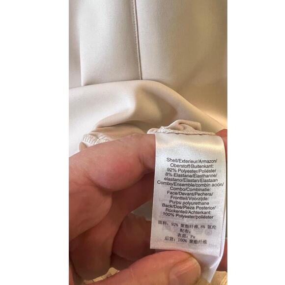 DKNY Ivory Crew Neck Zipper Back Faux Leather Inlay Sheath Dress Womens Size 16 - Picture 9 of 9